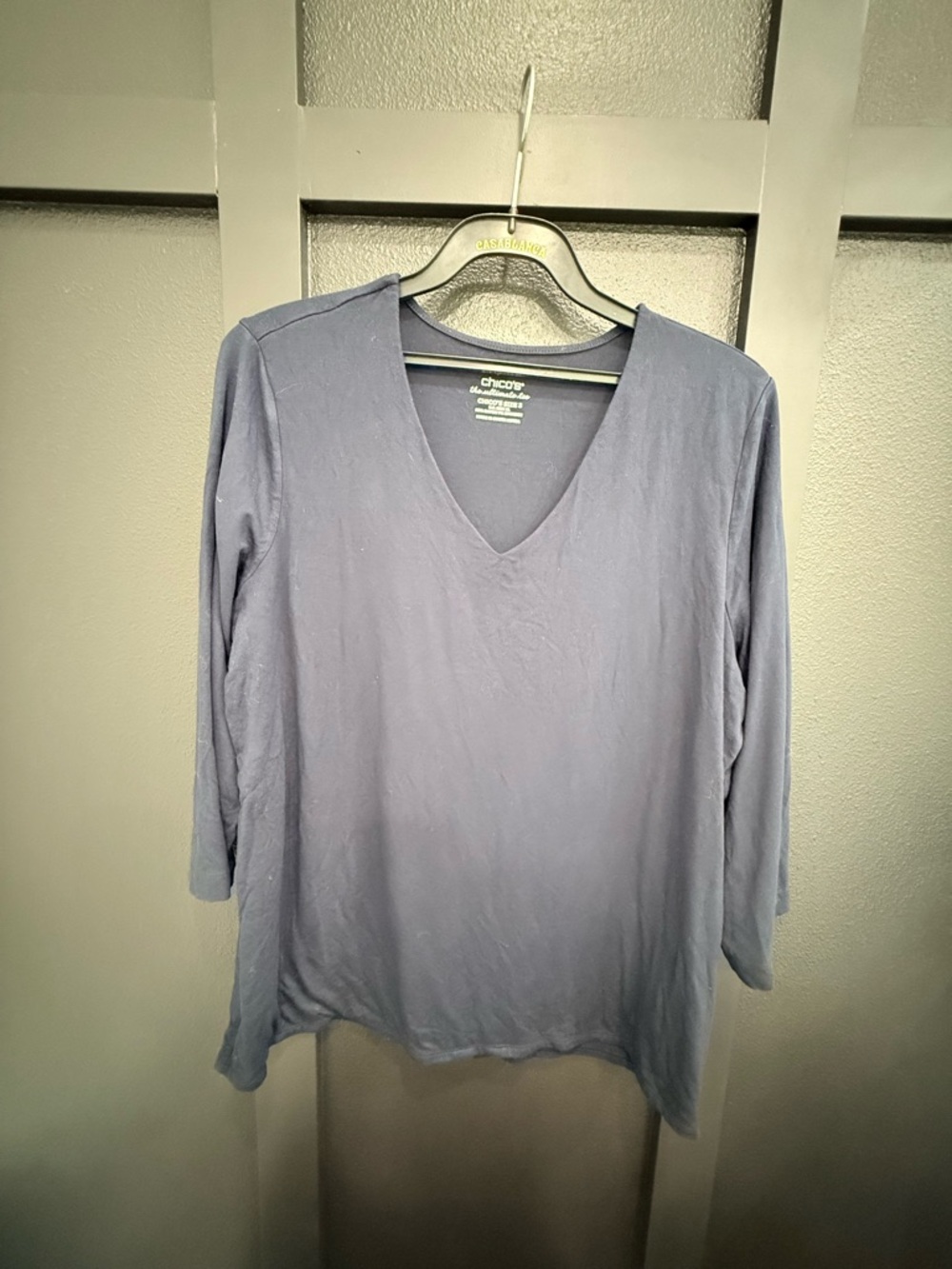 Chico's "The Ultimate Tee" Navy V-Neck 3/4 Sleeve Top - Size 3 (XL)